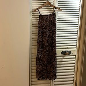 Brown Floral Midi Dress w/ crisscross back